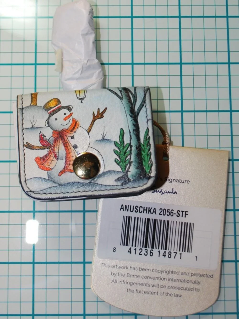 NWT Anuscka Snowman Hand Painted Leather Airpod Case